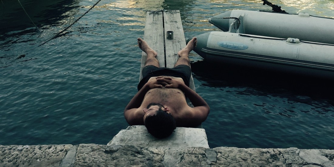 Rider sleeping, Dubrovnik harbor, Croatia