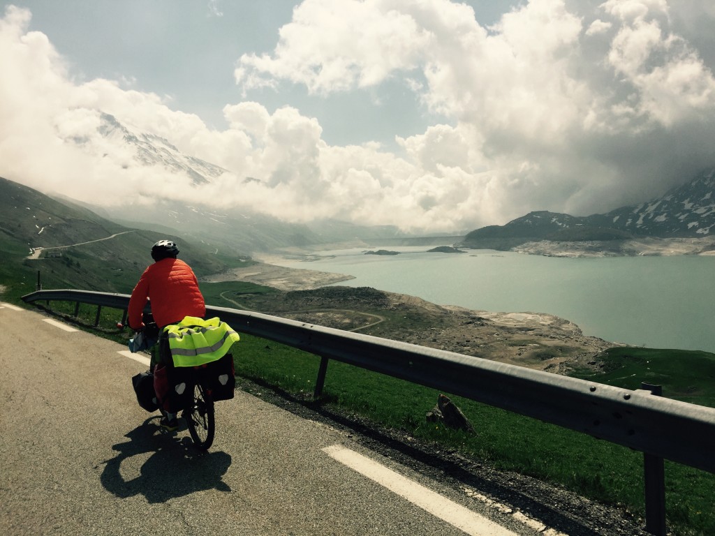 Stephan riding along Lac du Mont Cenis