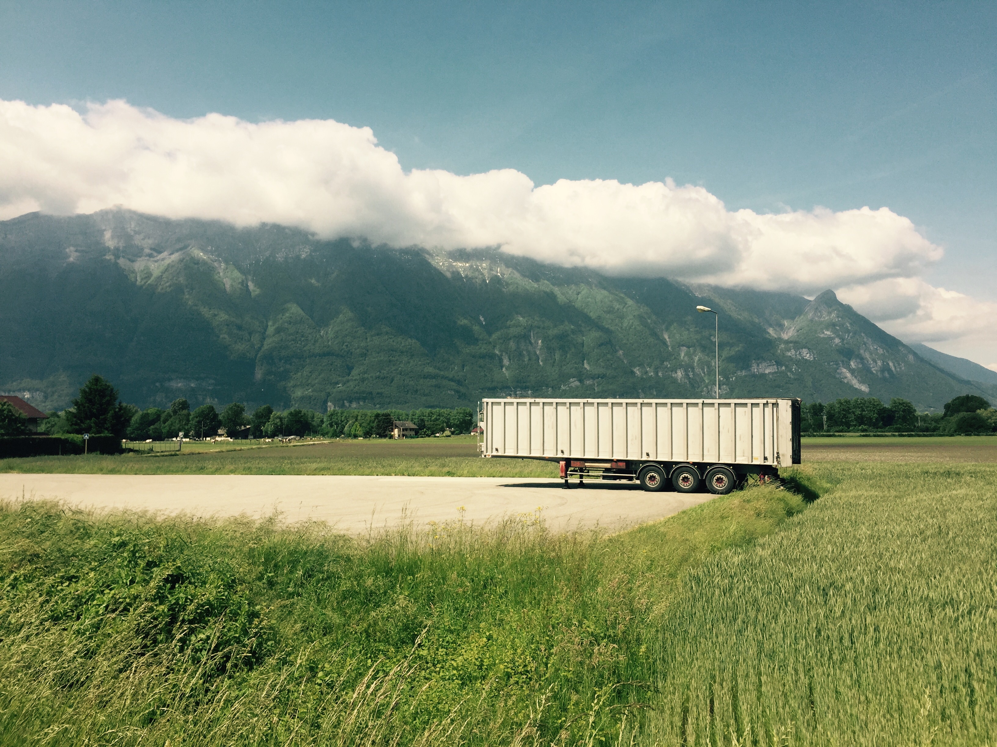 Lorry trailer in the Alps