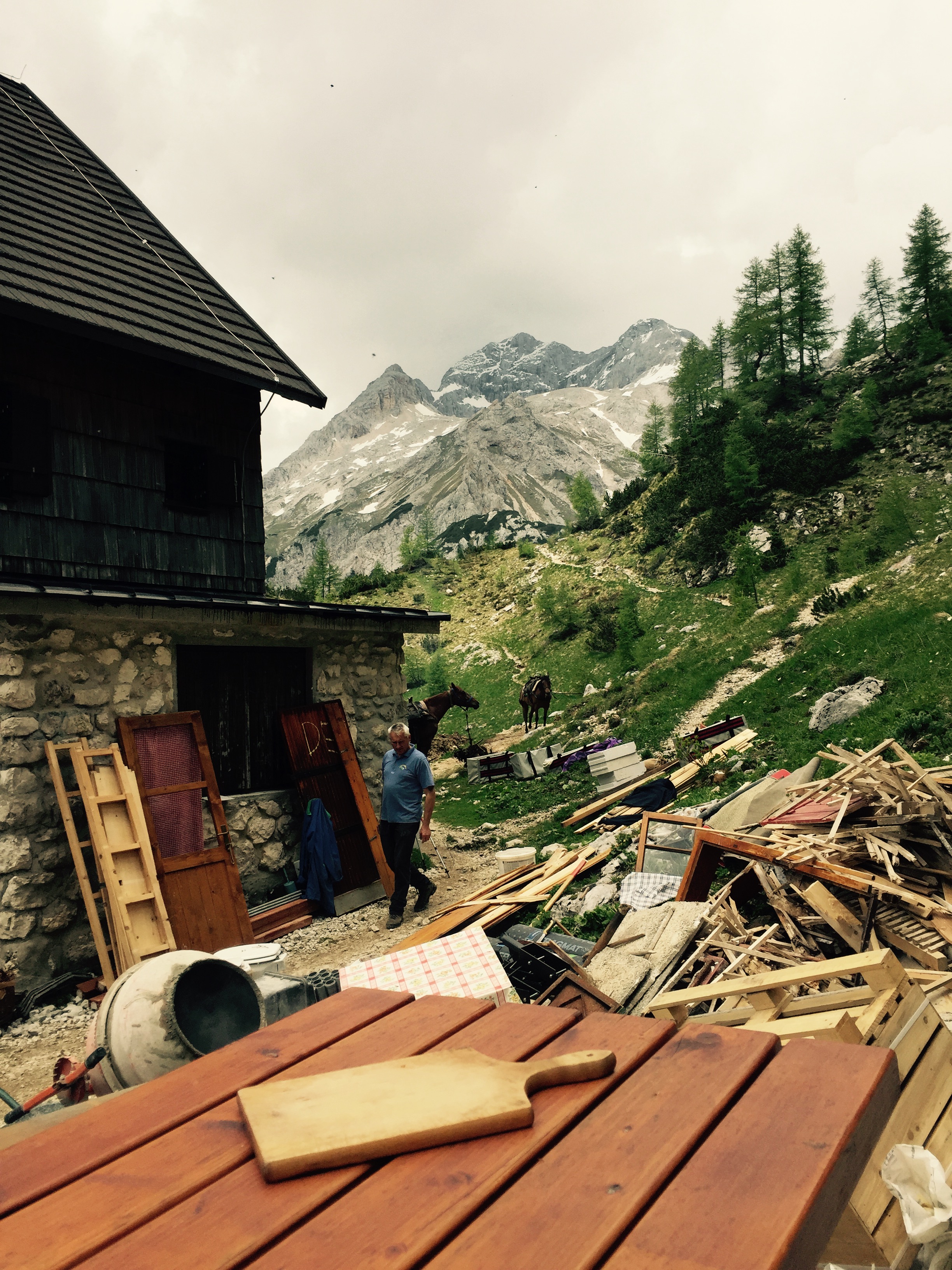 Vodnikov Dom yard during renovation, Slovenia