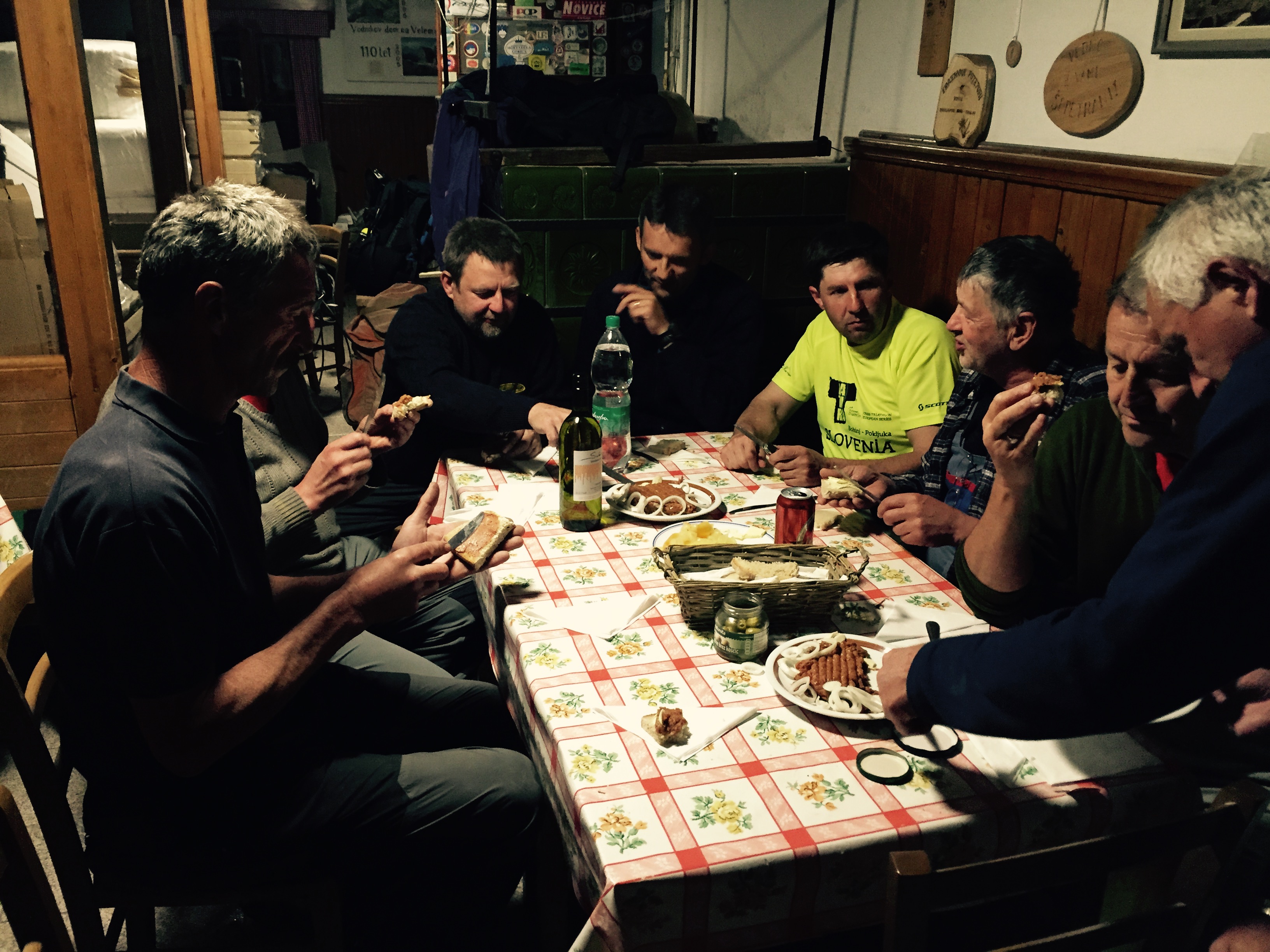 Eating with the builders of Vodnikov Dom, Slovenia