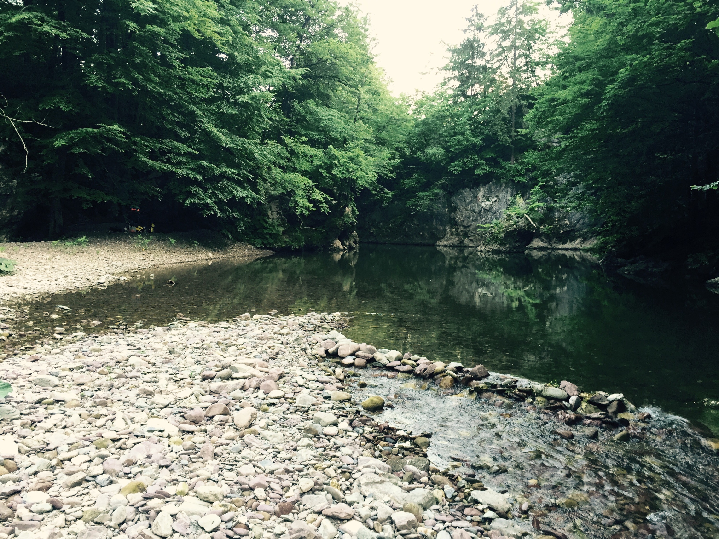 Camping on the banks of the Poljanska Sora, Slovenia