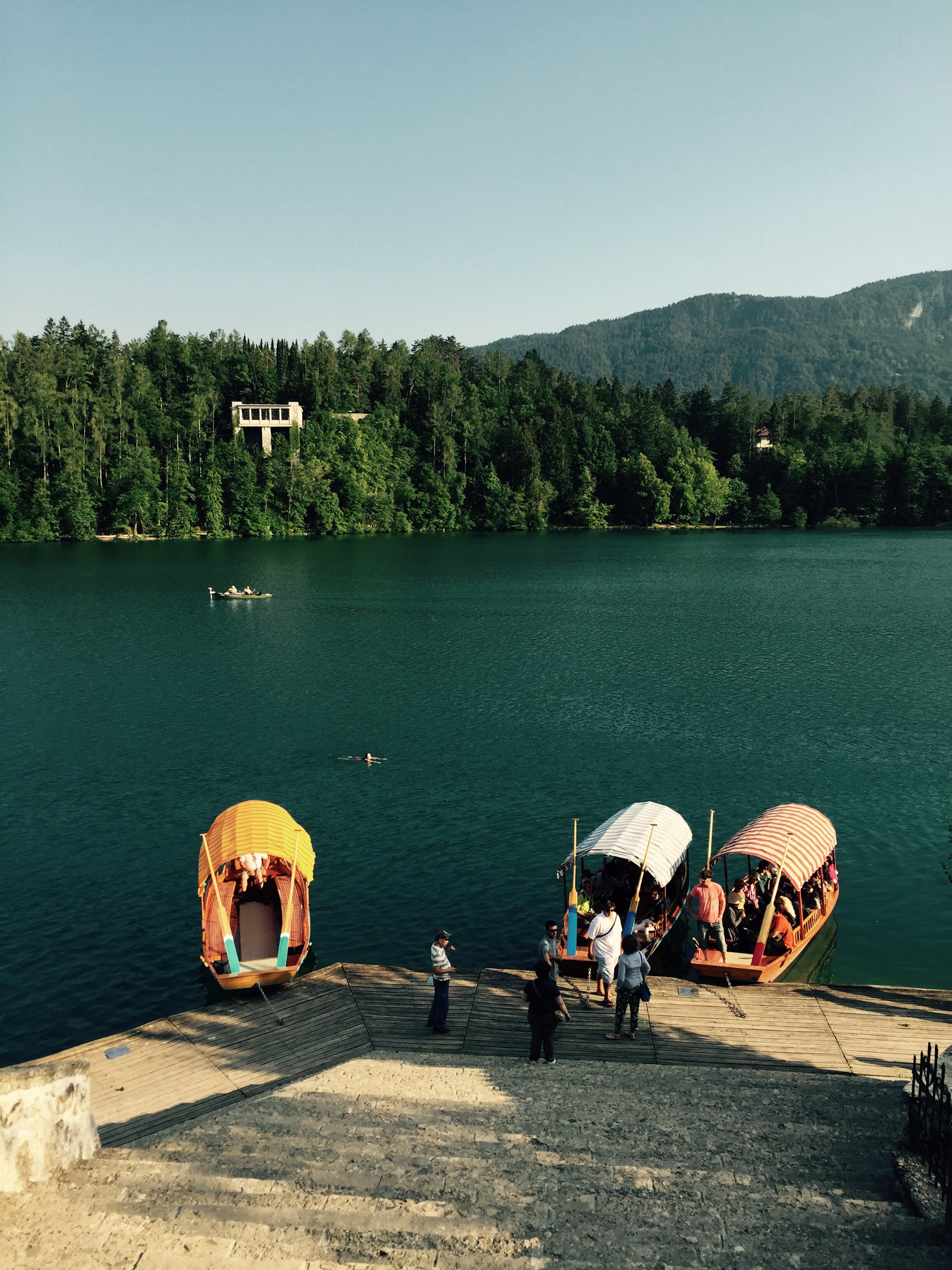 Pletna boats Bled island, Slovenia