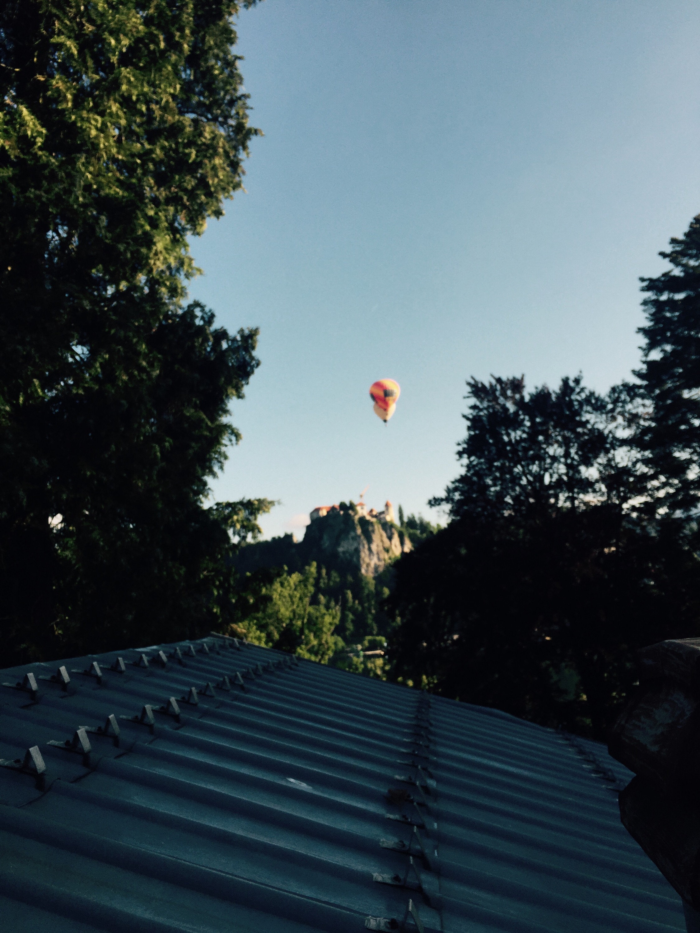 Hot air balloons over Bled castel