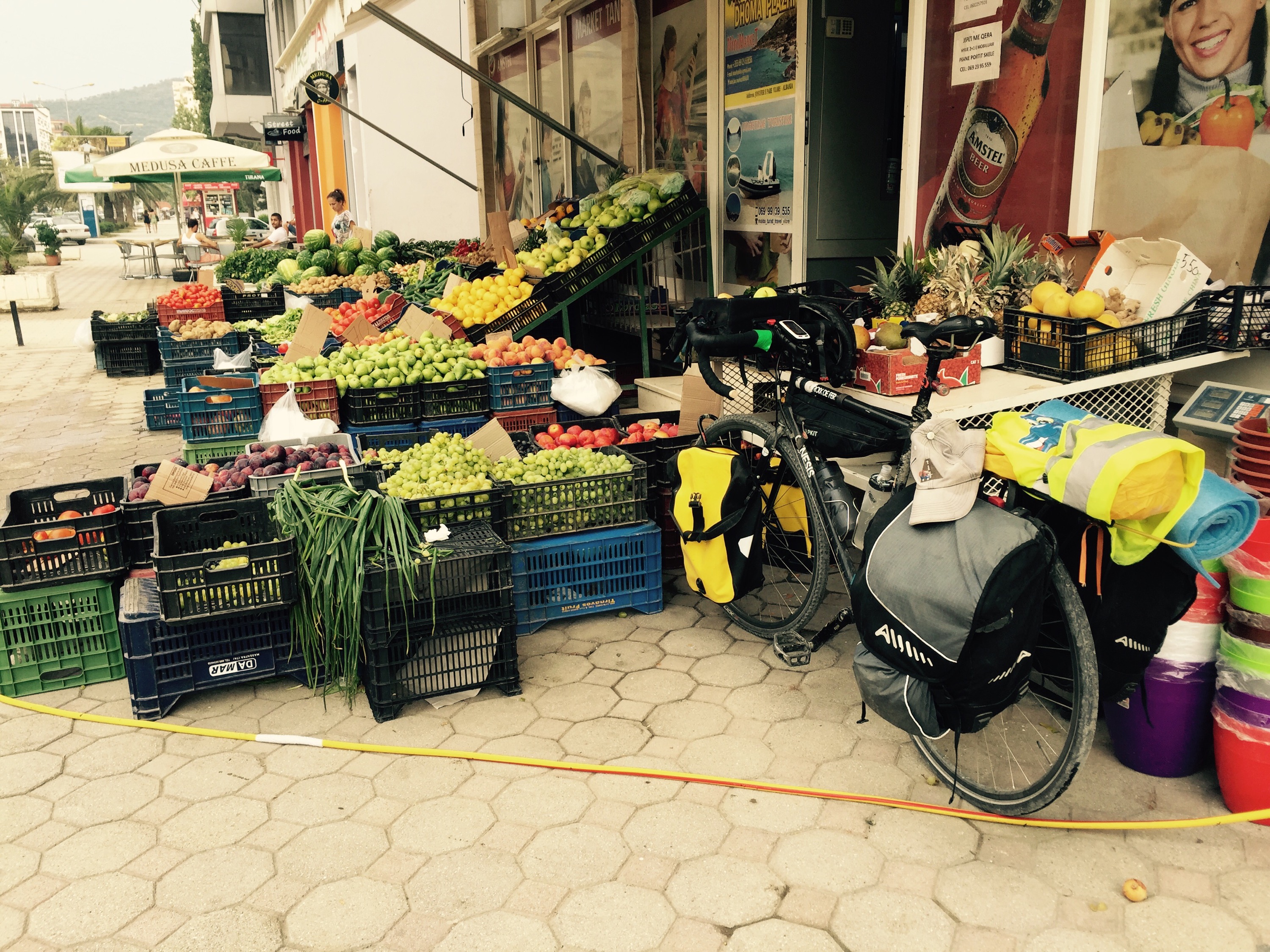 Bicycle outside fruit shop, Albania