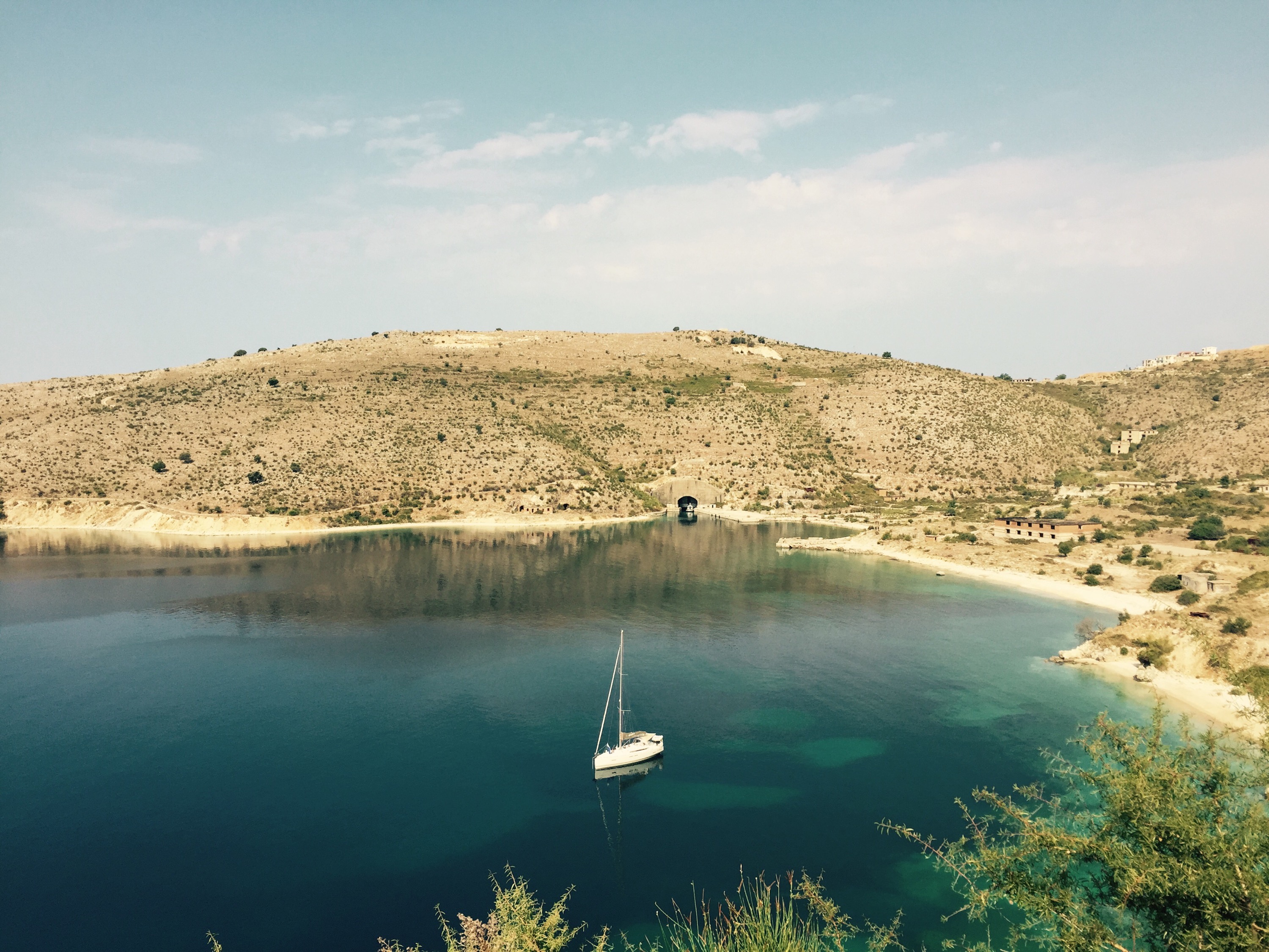 Submarine bunker and boat, Albania