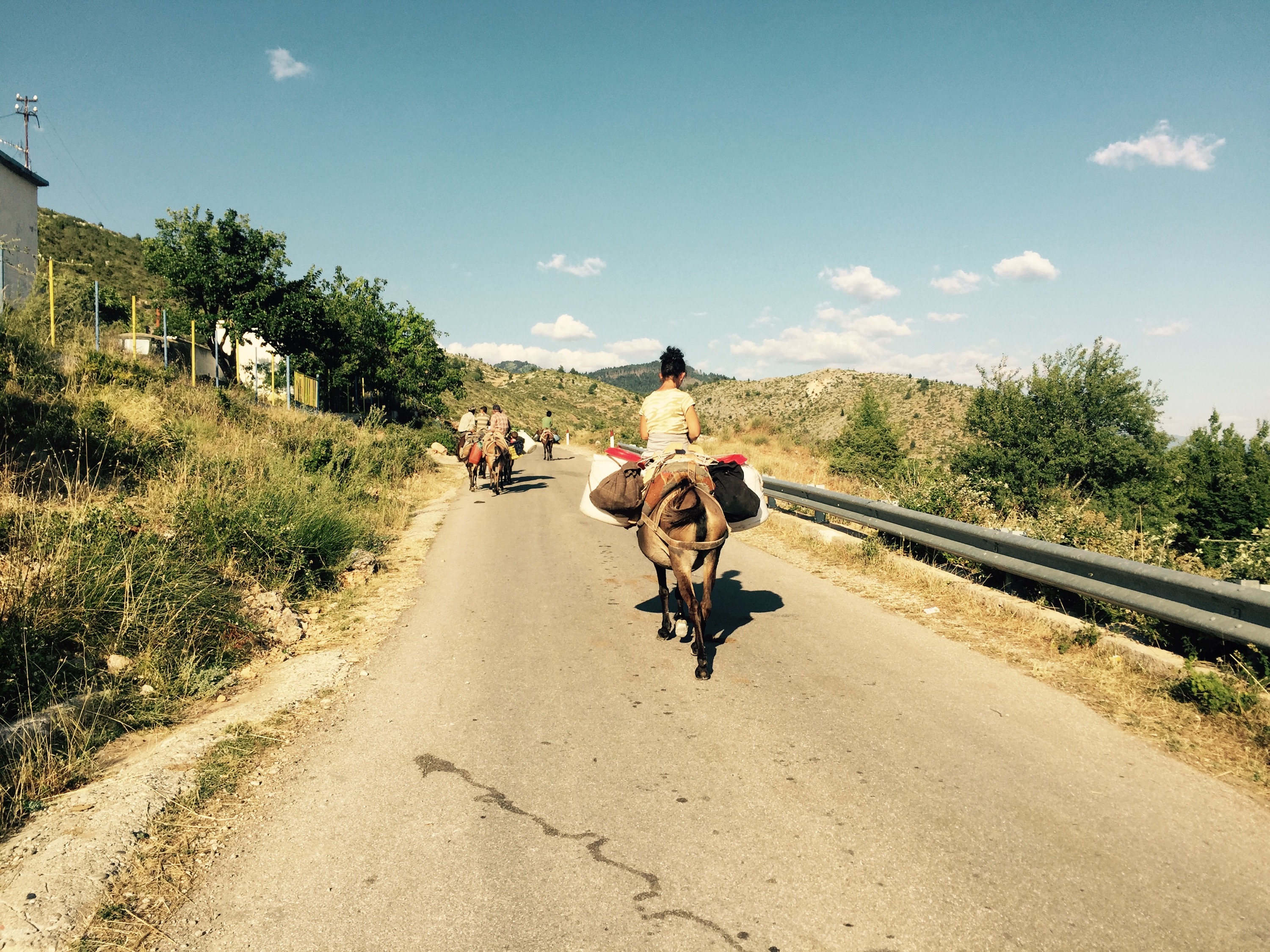 Family on horseback, Përmet valley, Albania