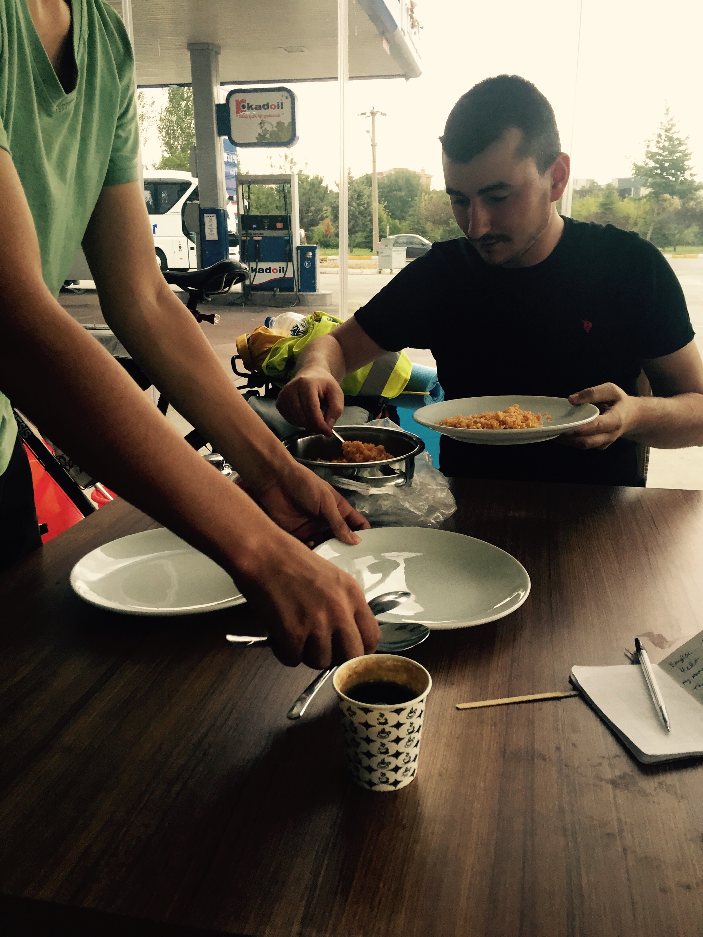 Dinner with petrol station staff, Turkey