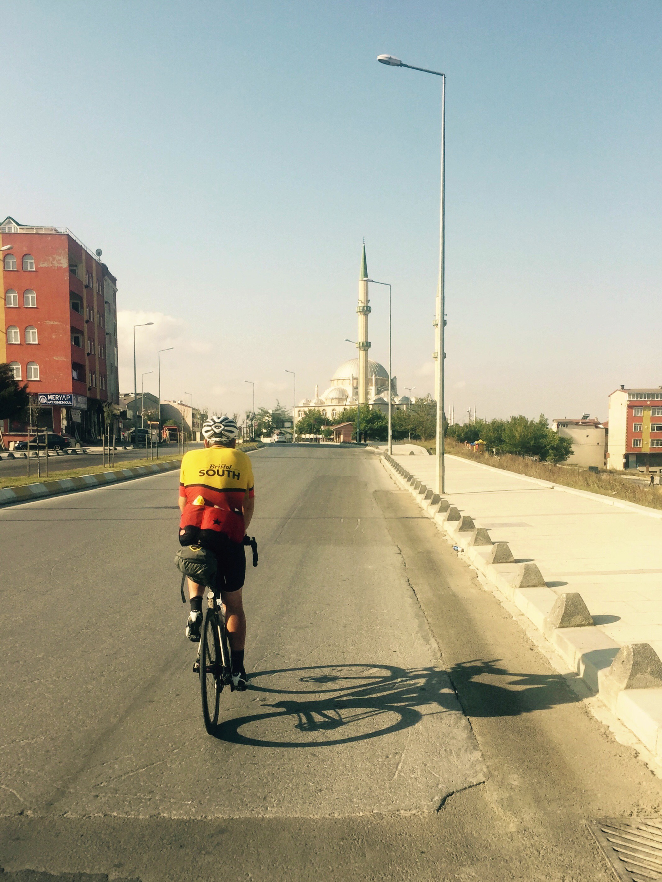 Gareth Bains and Mosque riding towards Istanbul, Turkey