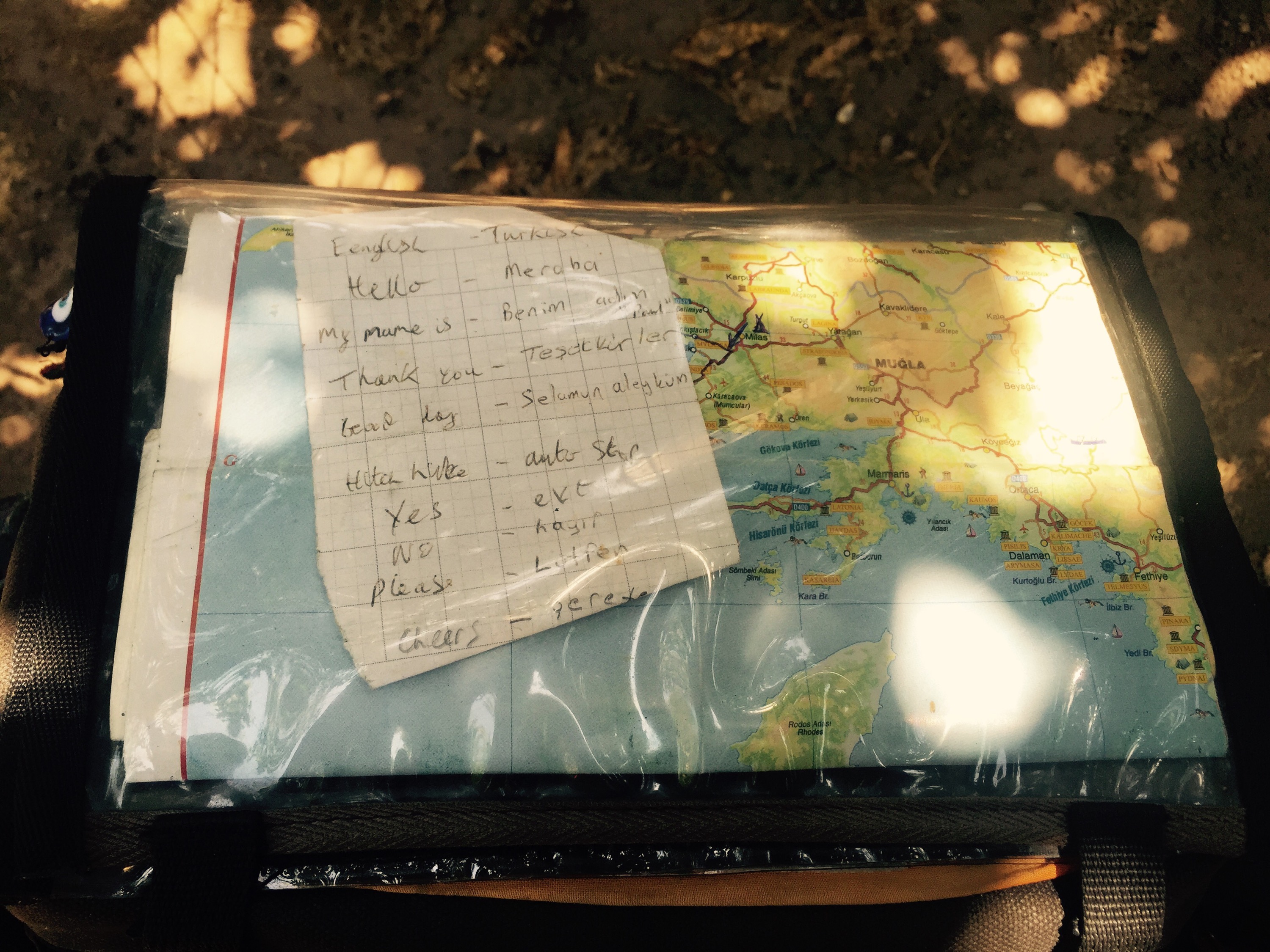 Turkish language notes by map on barbag