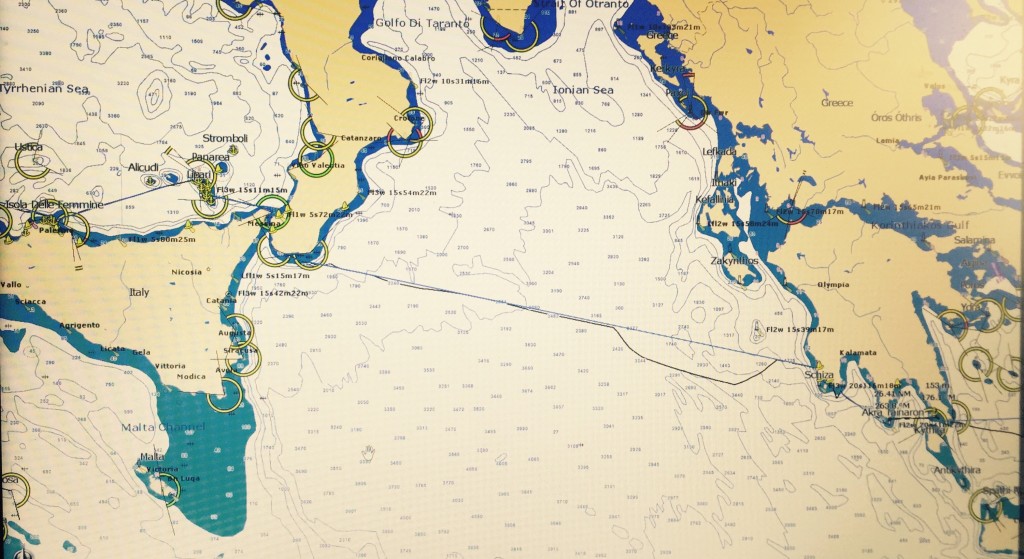 Screenshot of chart showing rout from Greece to Sicily