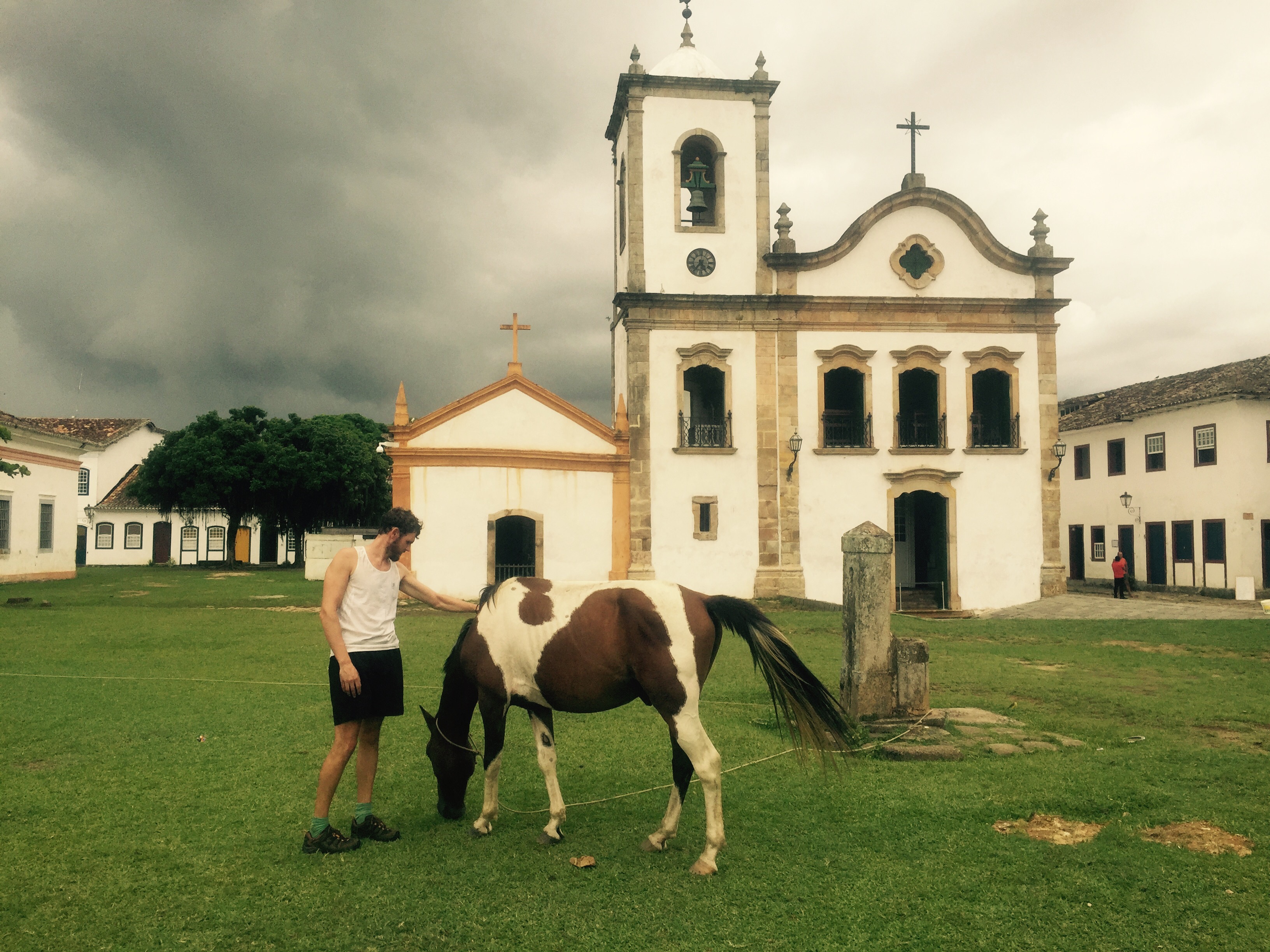 Paraty church with horse, Cycling the BR-101, Brazil